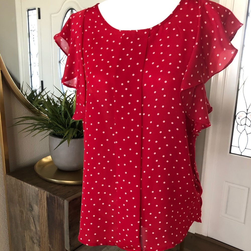 ELLE Chiffon Polka-Dot Blouse